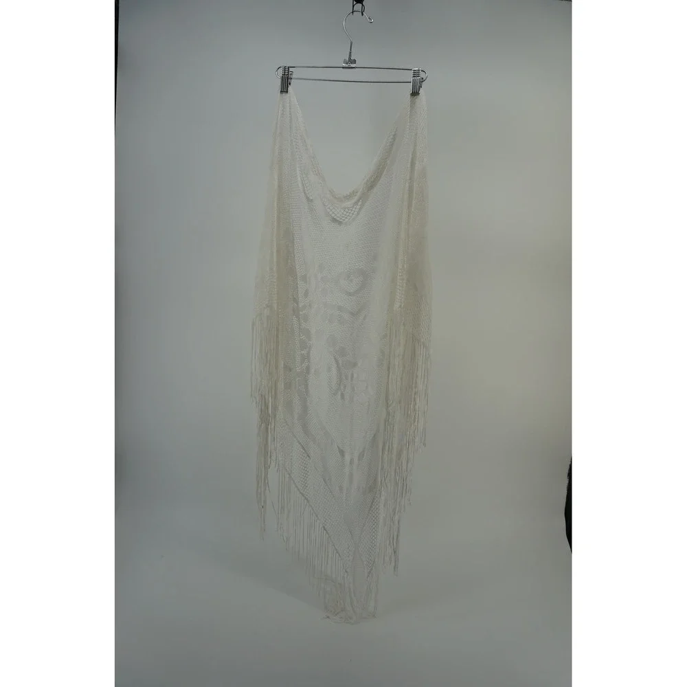 Lace Shawl Fringe Wrap Layering Boho Romantic Fairycore Coquette White One Size